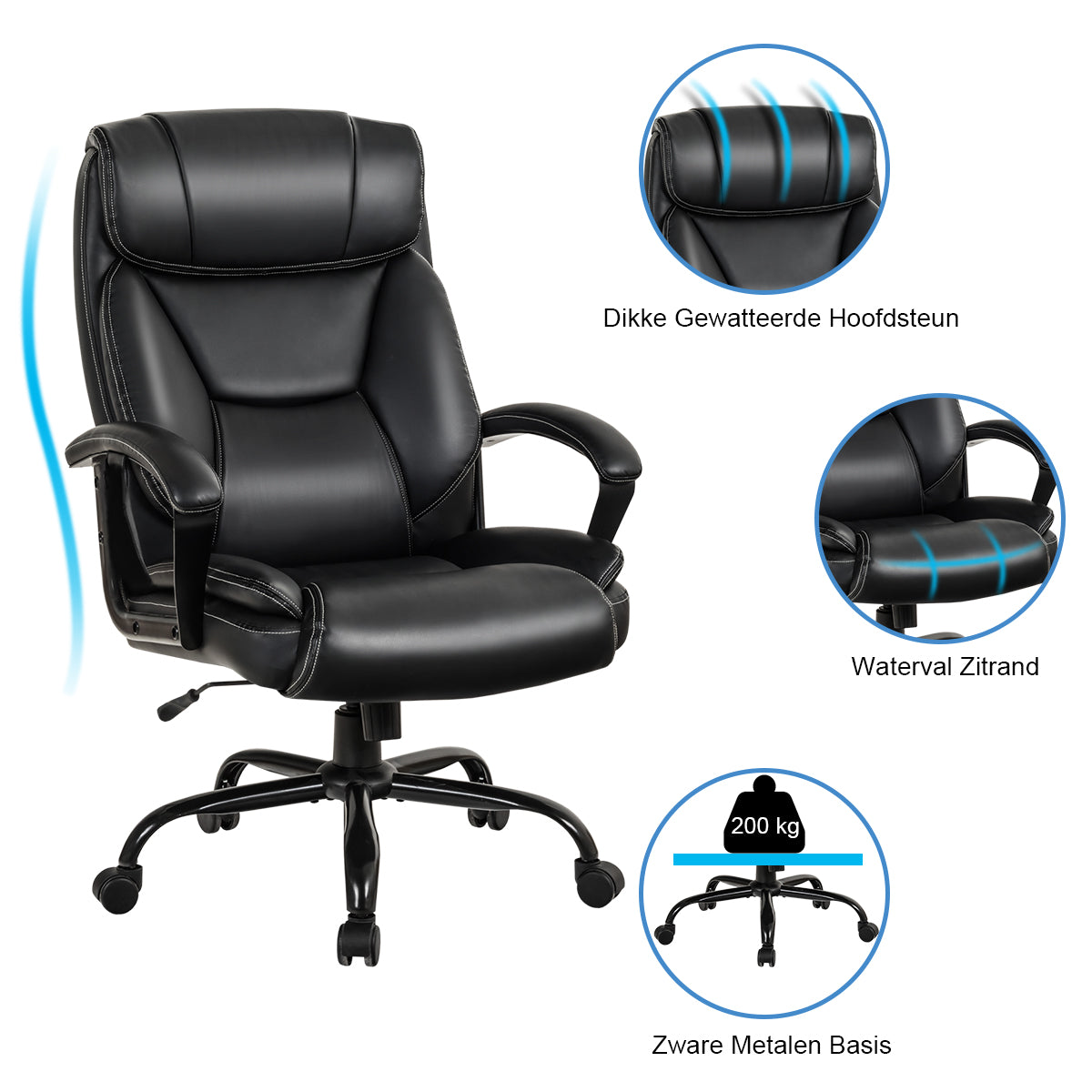 LIVSK Hoge Rugleuning Bureaustoel - Ergonomisch Ontwerp - Verstelbare Hoogte 50-60 cm - Schommelfunctie - Zwart