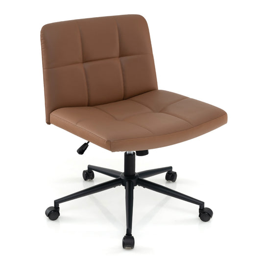 LIVSK Bureaustoel U-Vormig - Hoogteverstelbaar - Kunstleer - Draaifunctie - Armloos - Tot 150 kg - Beige/Bruin