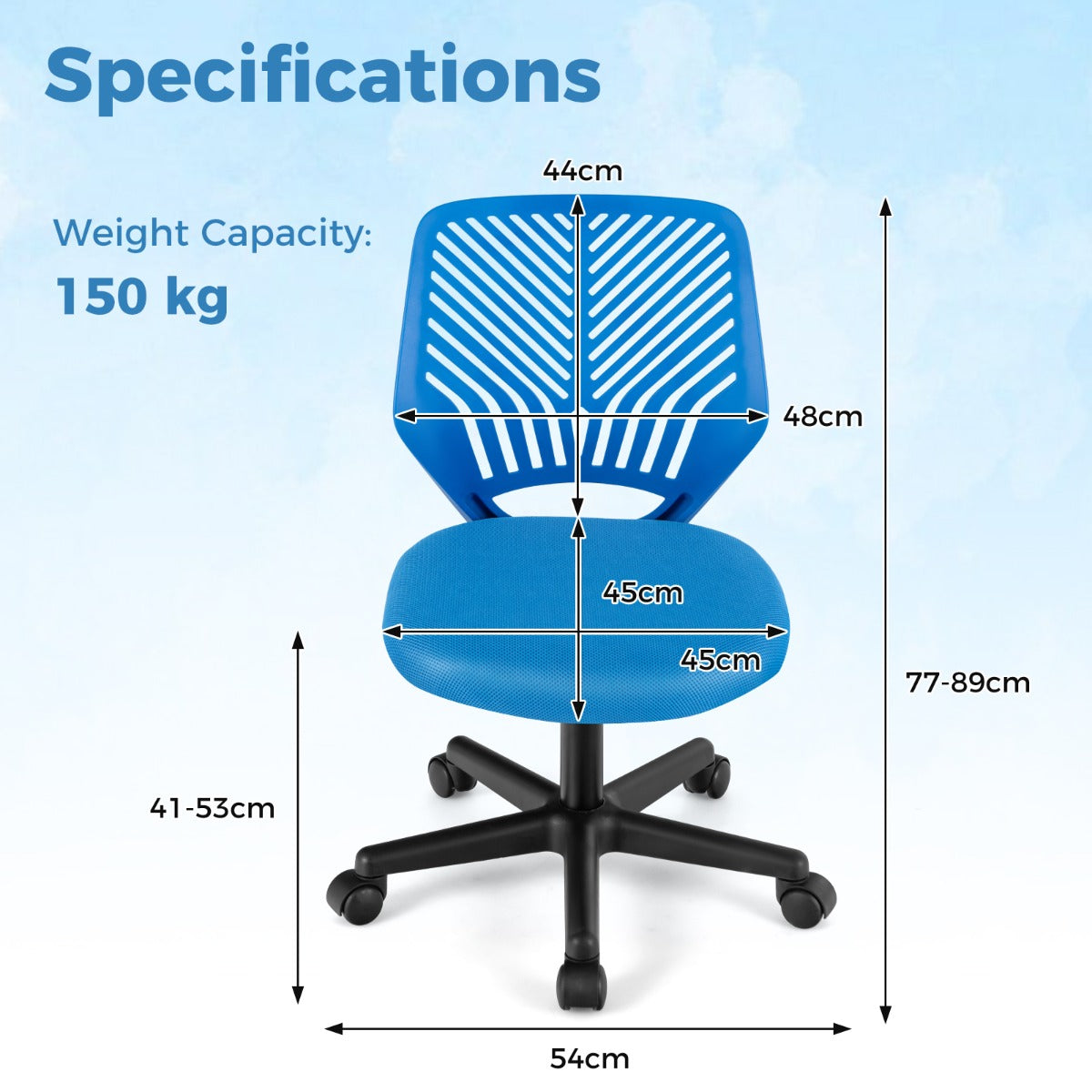 LIVSK Ergonomische Kinderbureaustoel - Verstelbaar 77-89 cm - Ademend Mesh - Hoog Zitcomfort - Ruimtebesparend - Blauw/Grijs/Zwart