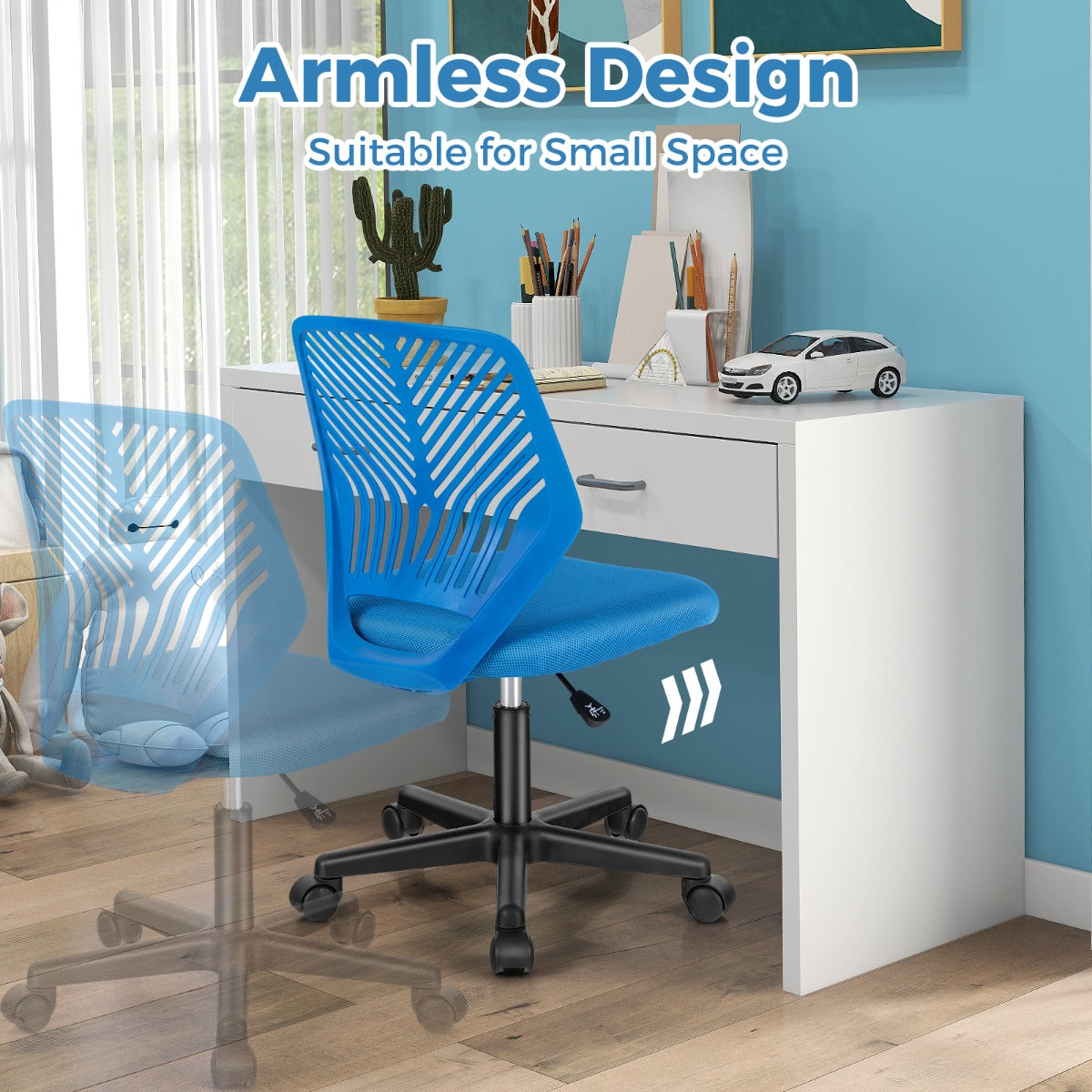 LIVSK Ergonomische Kinderbureaustoel - Verstelbaar 77-89 cm - Ademend Mesh - Hoog Zitcomfort - Ruimtebesparend - Blauw/Grijs/Zwart
