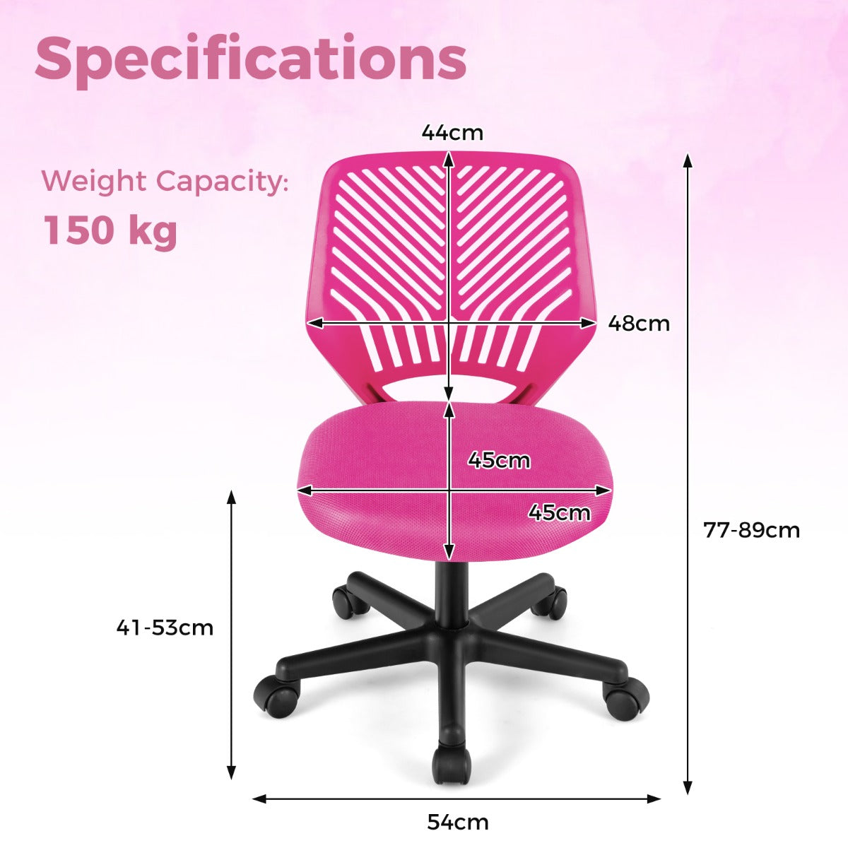 LIVSK Ergonomische Kinderbureaustoel - Verstelbaar - Ademend Mesh - Ruimtebesparend - Tot 150 kg - Roze
