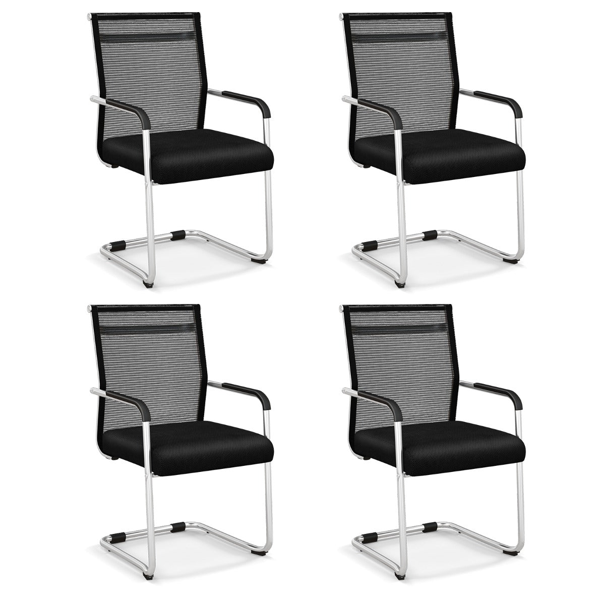 LIVSK Bureaustoelen Set van 4 - Sledeonderstel - Ademend Mesh - Antisliparmleuningen - Stapelbaar - Tot 150 kg - Zwart