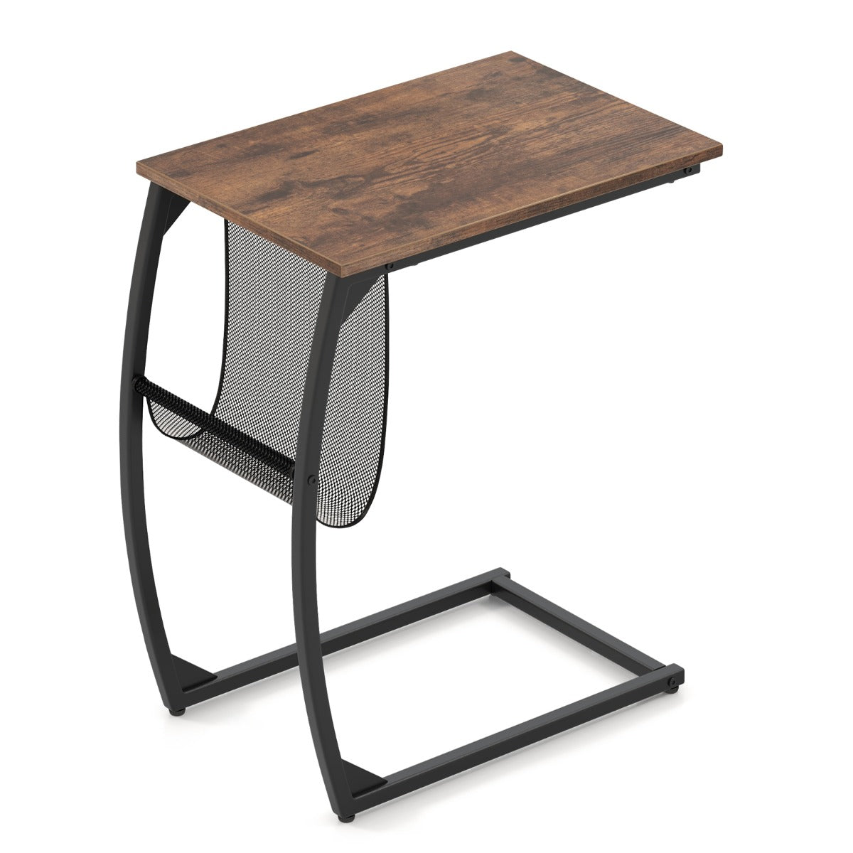 LIVSK C-vormige bijzettafel - Ruimtebesparend Ontwerp - Dubbele Opbergruimte - Stevig Metalen Frame - 56 x 35 x 64 cm - Rustiek