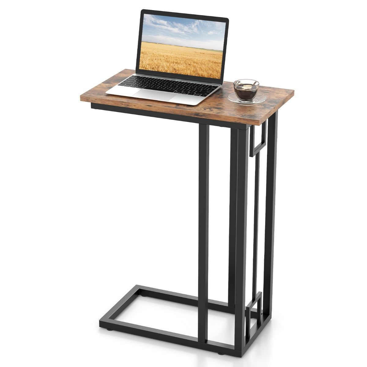 LIVSK Verstelbare Bijzettafel - Ruimtebesparend 'C'-ontwerp - Stevig Metalen Frame - Voor Laptop en Snacks - 48 x 26 x 66 cm -