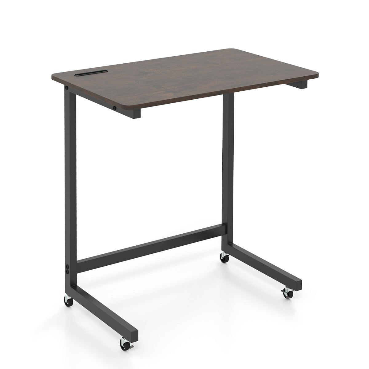 Livsk costway c vormige bijzettafel met wieltjes mobiele laptoptabel met geintegreerde mobiele telefoonhouder