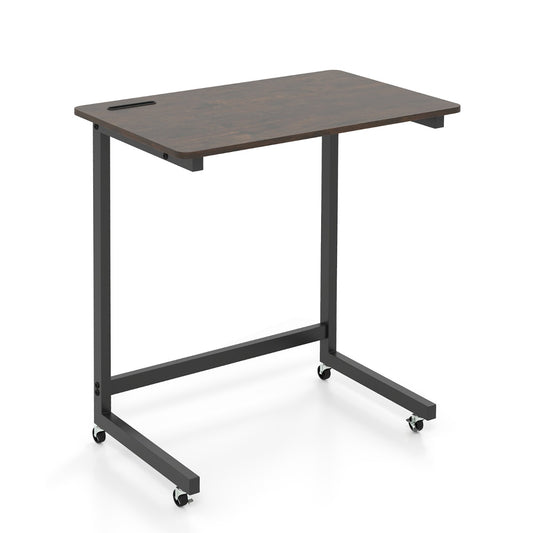 Livsk costway c vormige bijzettafel met wieltjes mobiele laptoptabel met geintegreerde mobiele telefoonhouder