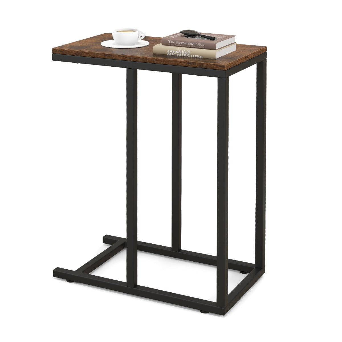 LIVSK C-vormige bijzettafel 45,5 x 25,5 x 64 cm - Ruimtebesparend - Stevig Metaal - Voor Kleine Ruimtes - Rustiek bruin