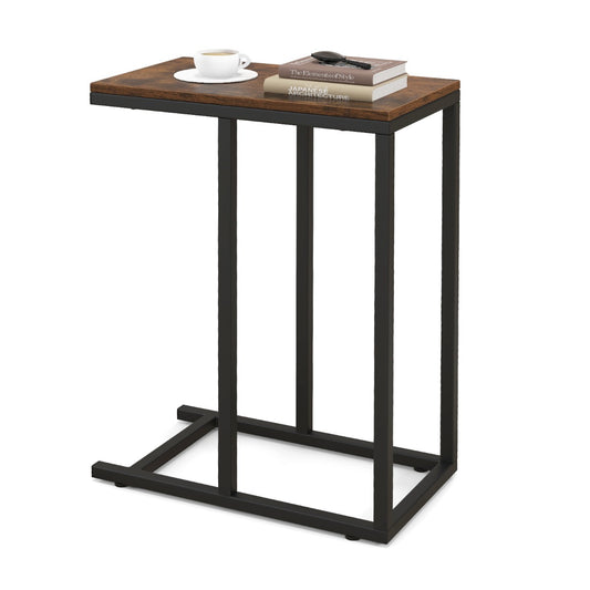 LIVSK C-vormige bijzettafel 45,5 x 25,5 x 64 cm - Ruimtebesparend - Stevig Metaal - Voor Kleine Ruimtes - Rustiek bruin