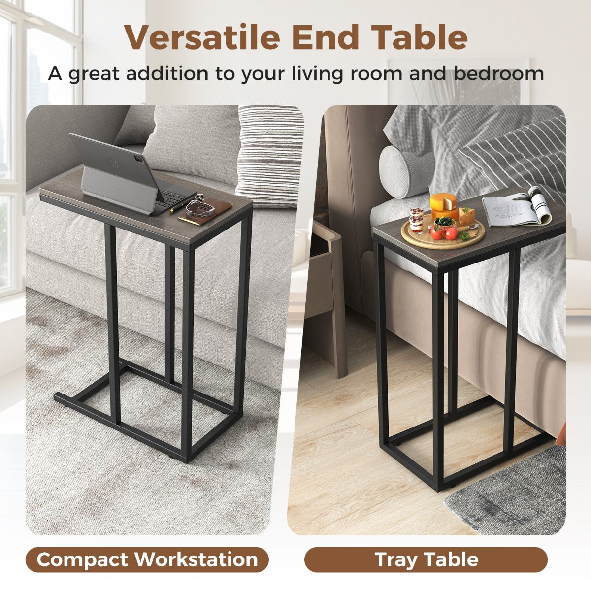 LIVSK C-vormige bijzettafel - Ruimtebesparend ontwerp - Stevig metalen frame - Ideaal voor laptop en snacks - 45,5 x 25,5 x 64 cm