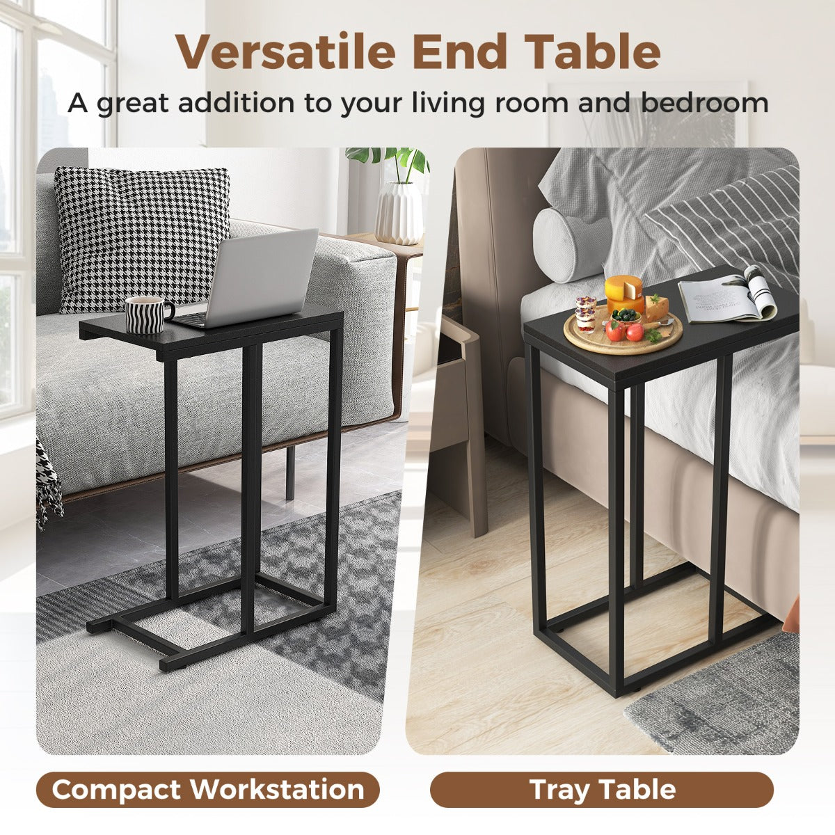 LIVSK C-vormige bijzettafel - Ruimtebesparend Ontwerp - Stevige Constructie - 45,5 x 25,5 x 64 cm - Draagvermogen 30 kg - Rustiek