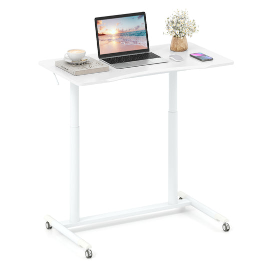 LIVSK Zit-sta-bureau - Verstelbare Hoogte 70-106 cm - C-vormig - 90 kg Draagvermogen - 4 Wielen - Wit