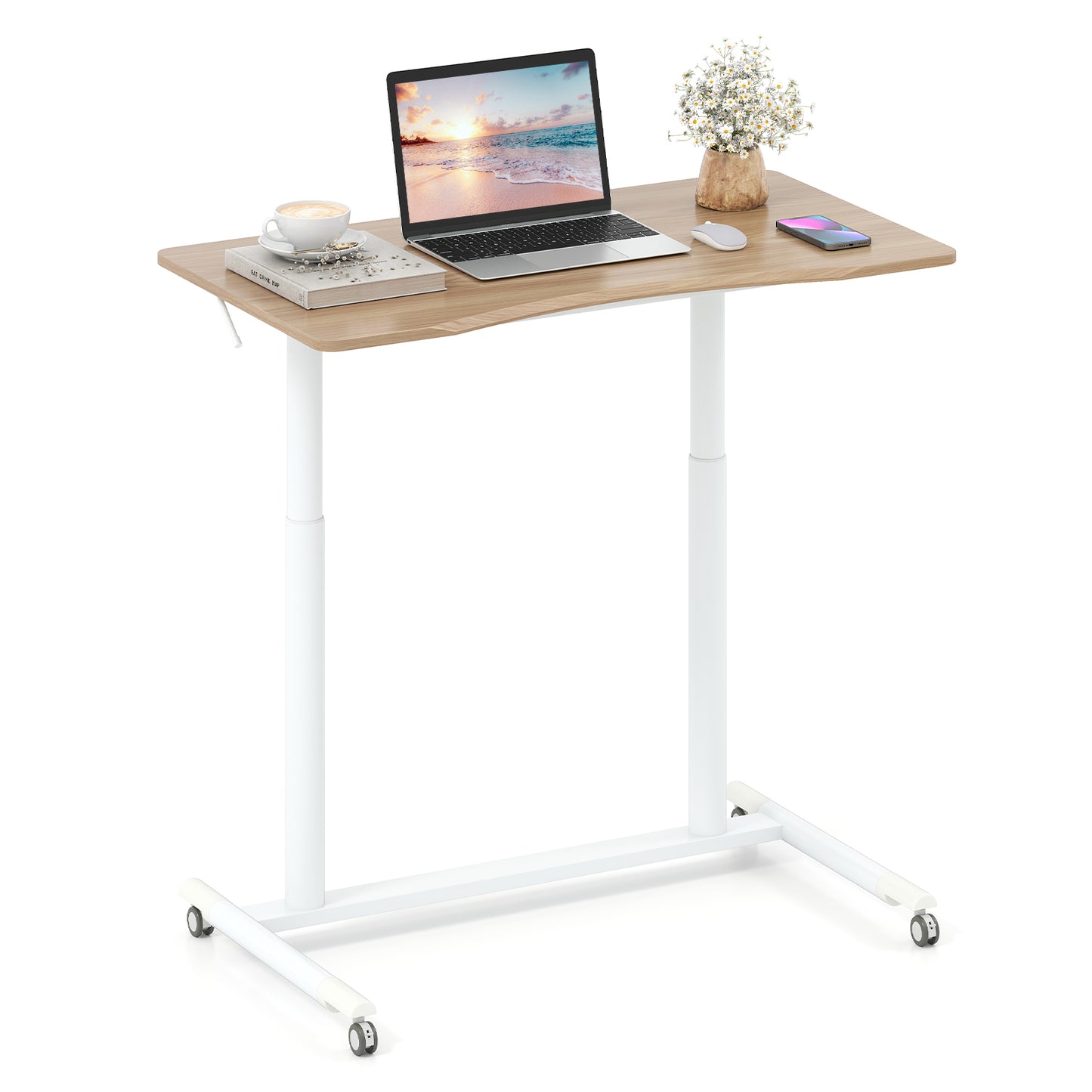 LIVSK Zit-Sta Bureau - Verstelbare Hoogte 70-106 cm - Robuuste Constructie tot 90 kg - Ergonomisch Ontwerp - C-vormig - Natuur &