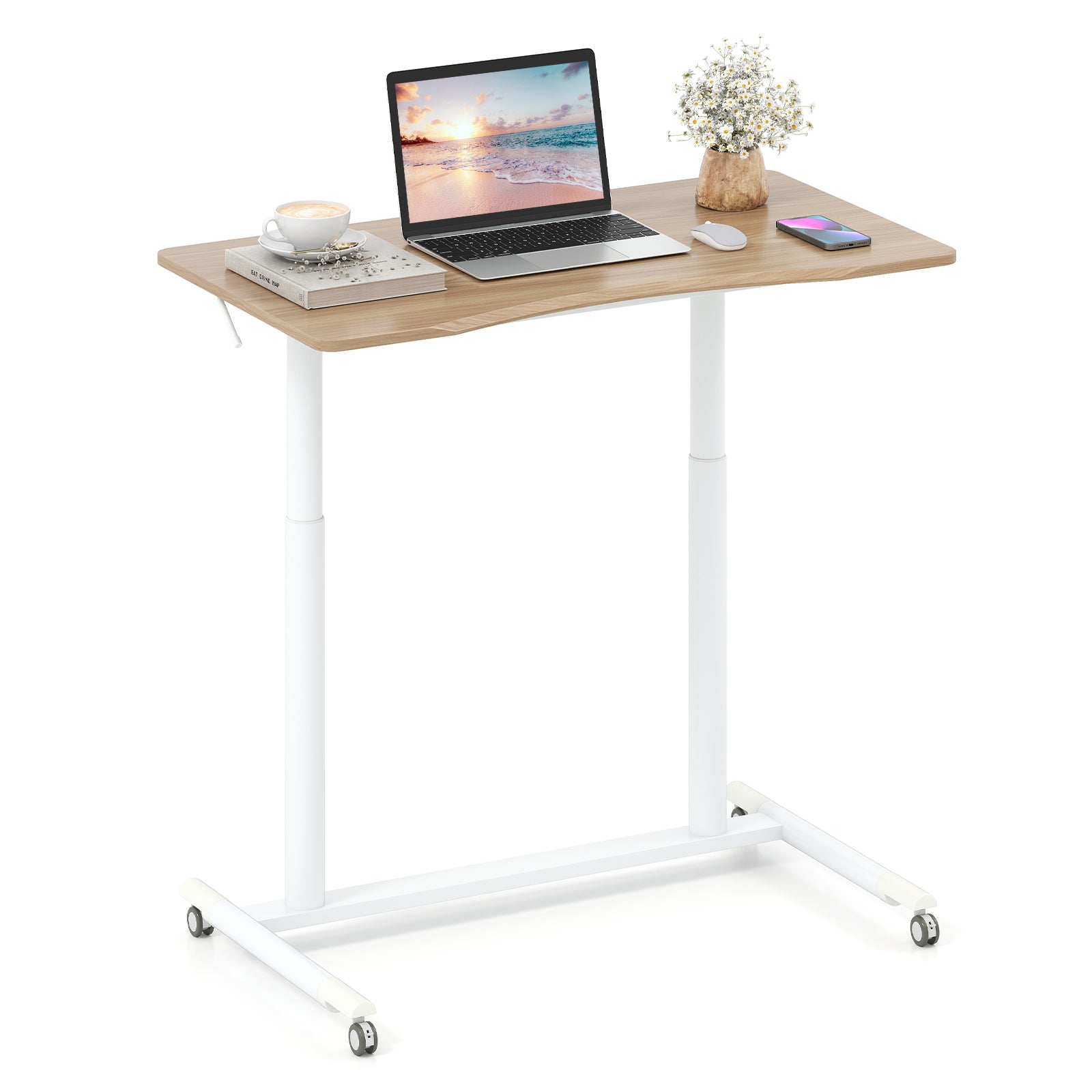 LIVSK Zit-Sta Bureau - Verstelbare Hoogte 70-106 cm - Robuuste Constructie tot 90 kg - Ergonomisch Ontwerp - C-vormig - Natuur &