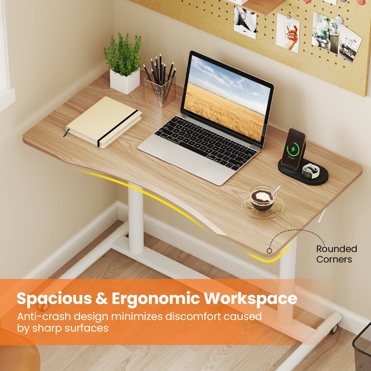 LIVSK Zit-Sta Bureau - Verstelbare Hoogte 70-106 cm - Robuuste Constructie tot 90 kg - Ergonomisch Ontwerp - C-vormig - Natuur &