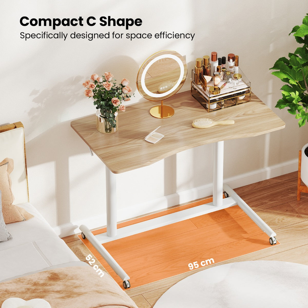LIVSK Zit-Sta Bureau - Verstelbare Hoogte 70-106 cm - Robuuste Constructie tot 90 kg - Ergonomisch Ontwerp - C-vormig - Natuur &