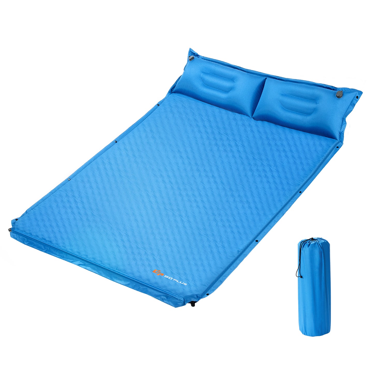 LIVSK Zelfopblazende Kampeermat met Kussen - Dik Schuim - Waterdicht PVC - 187 x 130 x 4 cm - 2 Persoons - Blauw