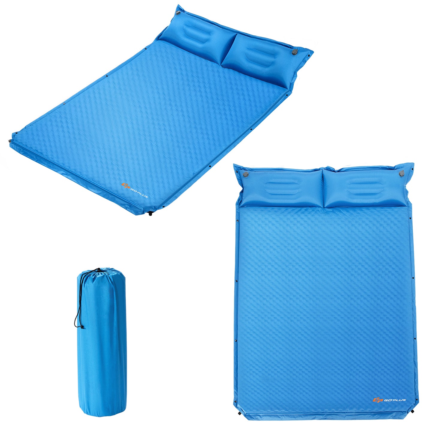 LIVSK Zelfopblazende Kampeermat met Kussen - Dik Schuim - Waterdicht PVC - 187 x 130 x 4 cm - 2 Persoons - Blauw