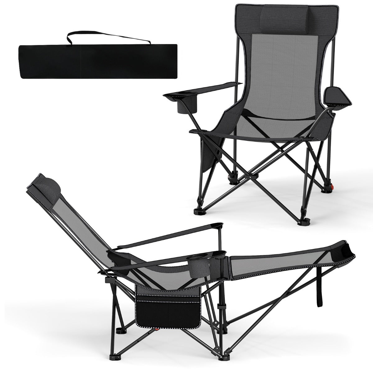 LIVSK 2-in-1 Opvouwbare Campingstoel - Verstelbare Rugleuning - Antislip - Inclusief Draagtas - Tot 150 kg - Grijs