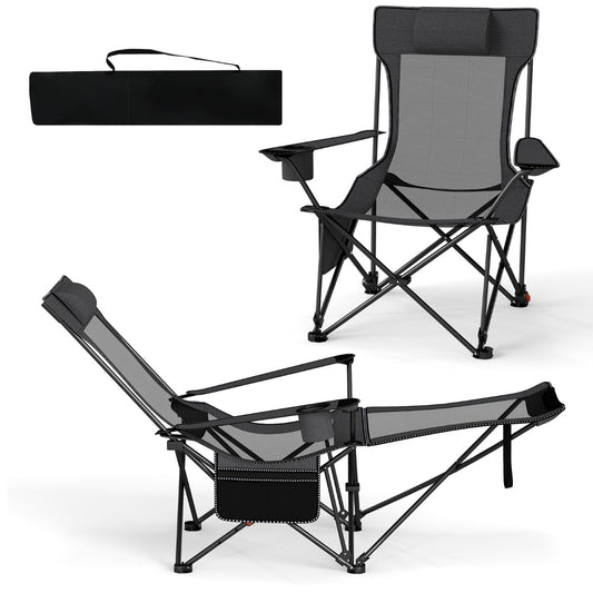 LIVSK 2-in-1 Opvouwbare Campingstoel - Verstelbare Rugleuning - Antislip - Inclusief Draagtas - Tot 150 kg - Grijs