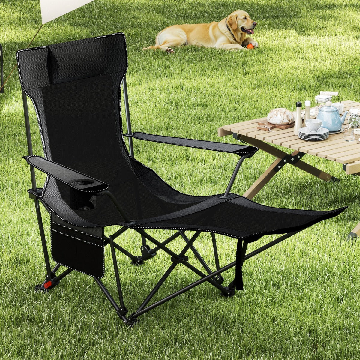 LIVSK 2-in-1 Opvouwbare Campingstoel - Verstelbare Rugleuning - Antislip - Inclusief Draagtas - Tot 150 kg - Grijs