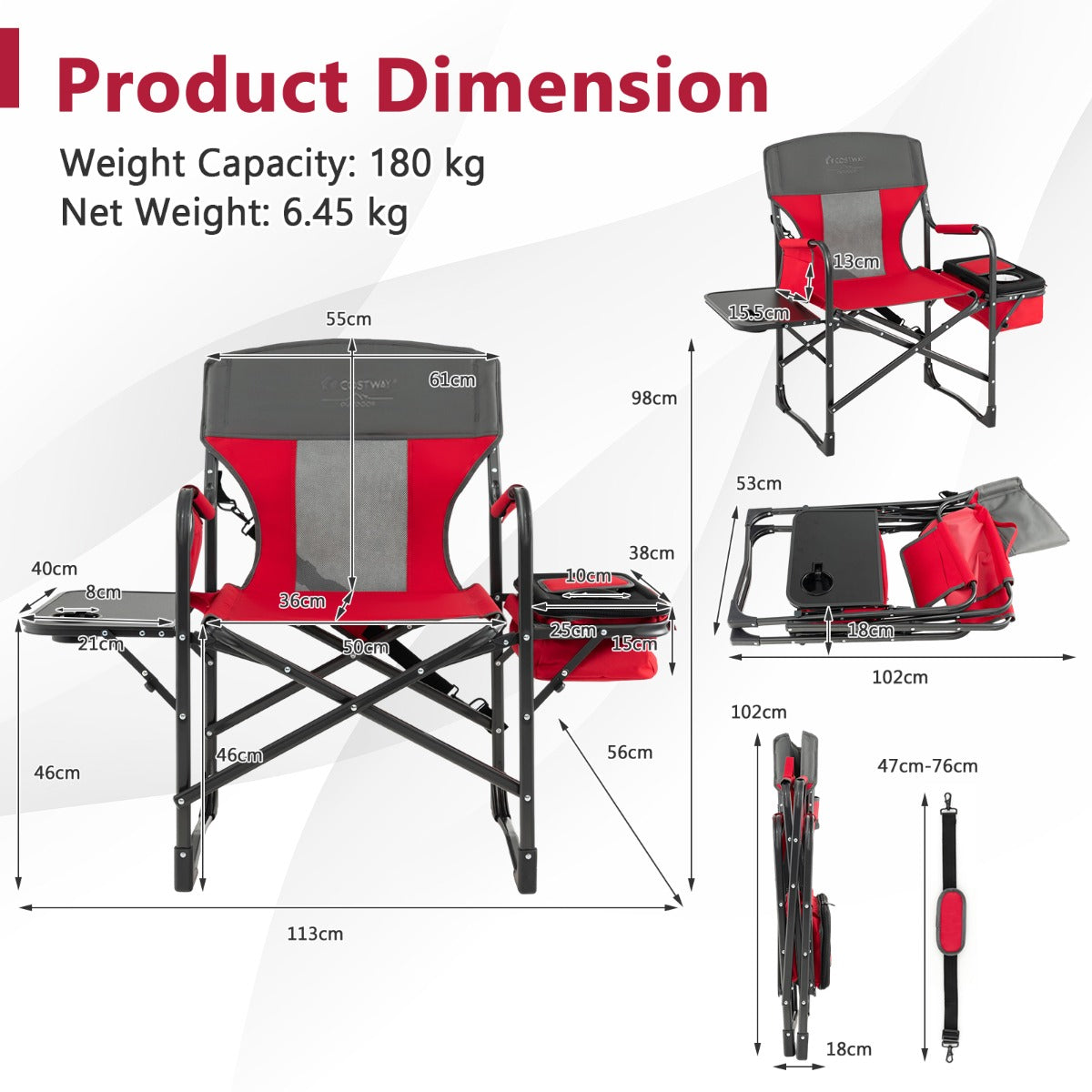 LIVSK Opvouwbare Regiestoel met Zijtafel en Koelbox - Duurzame Oxford-stof - Ergonomisch Design - Lichtgewicht en Compact - Zwart