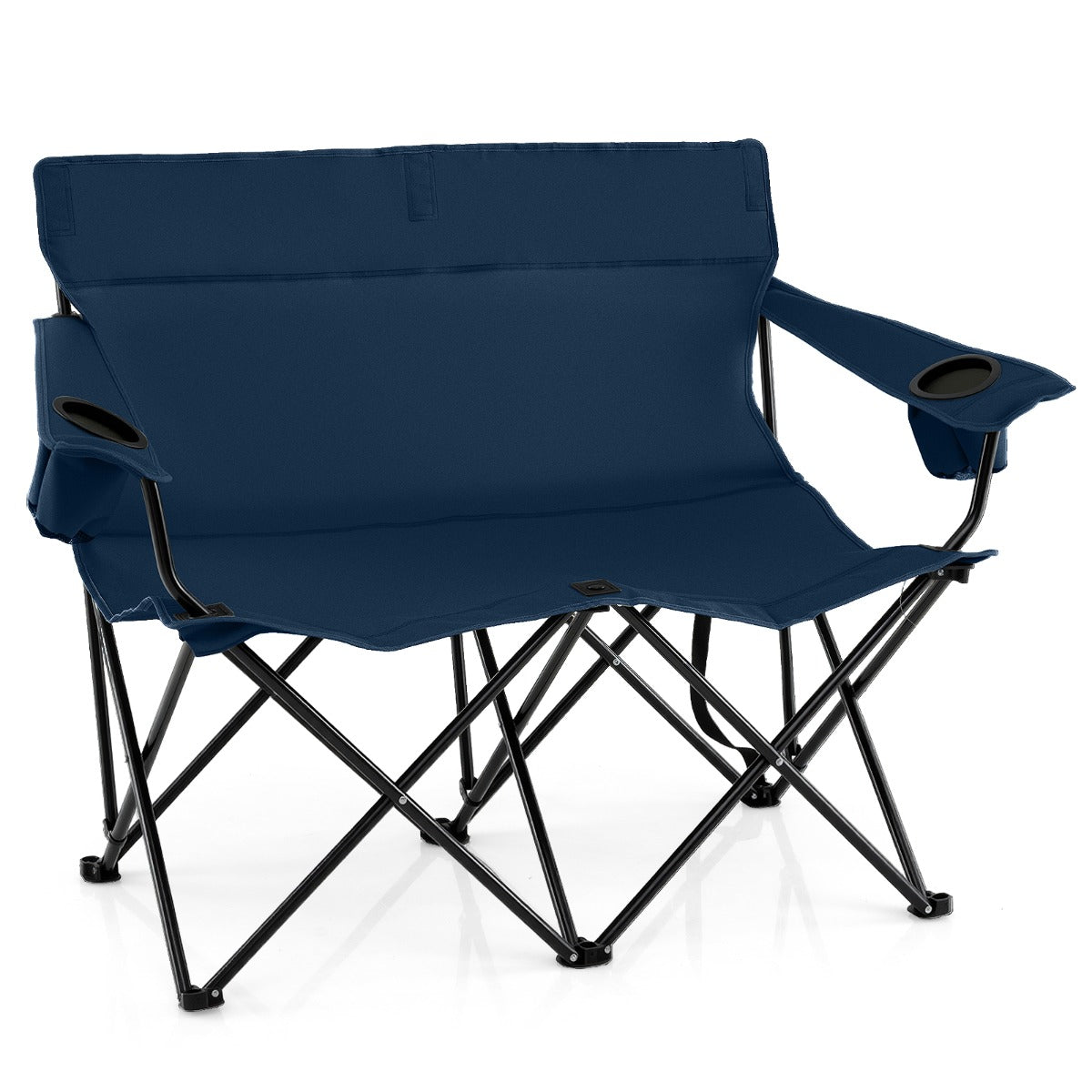 LIVSK Tweezits Campingstoel - Inklapbaar met Hoge Rugleuning - Bekerhouders - Antislip - Tot 300 kg - Blauw