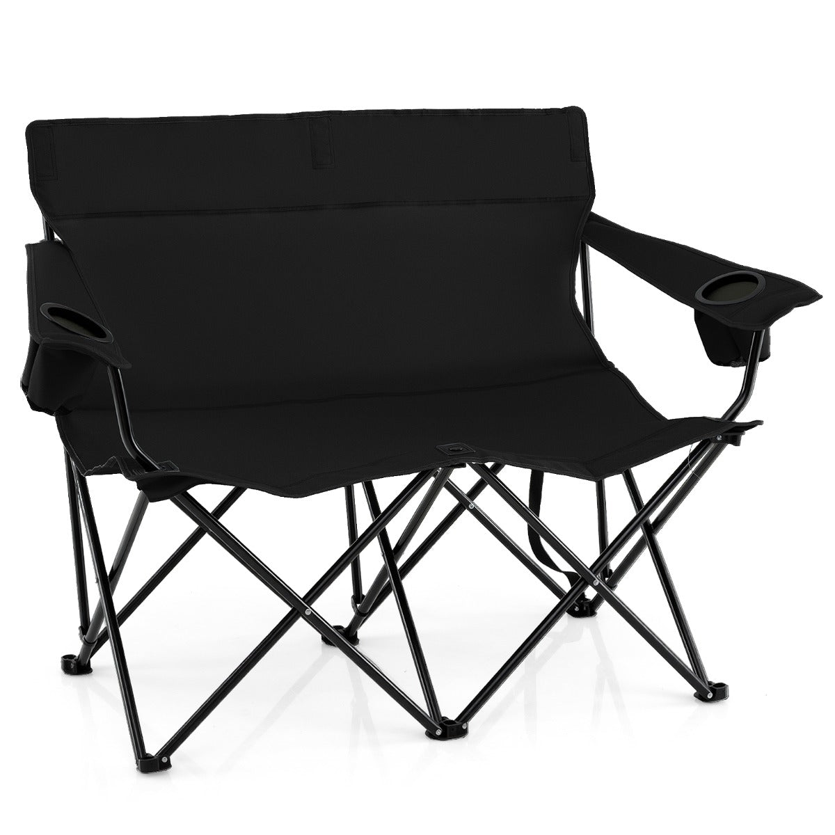 LIVSK Inklapbare Campingstoel voor 2 Personen - Hoge Rugleuning - Bekerhouders - Antislip Voetjes - Tot 300 kg - 132 x 66 x 96 cm