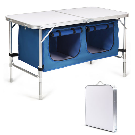 LIVSK Draagbare Opvouwtafel - Aluminium met Verstelbare Hoogte - Ideaal voor Barbecues en Picknicks - Wit en Donkerblauw