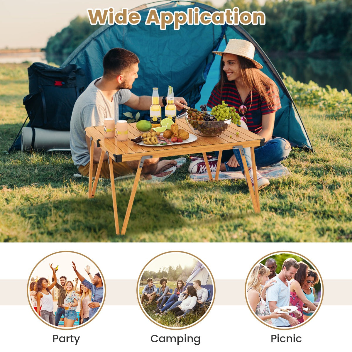 LIVSK Campingtafel - Waterdicht en Inklapbaar - Licht Aluminium - Draagvermogen 80 kg - 90 x 69 cm - Bruin