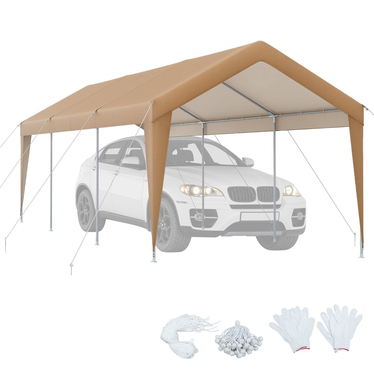 LIVSK Draagbare Carport - Robuust Metalen Frame - UV-Bestendig en Waterdicht - Inclusief Bevestigingsaccessoires - 301 x 600 x