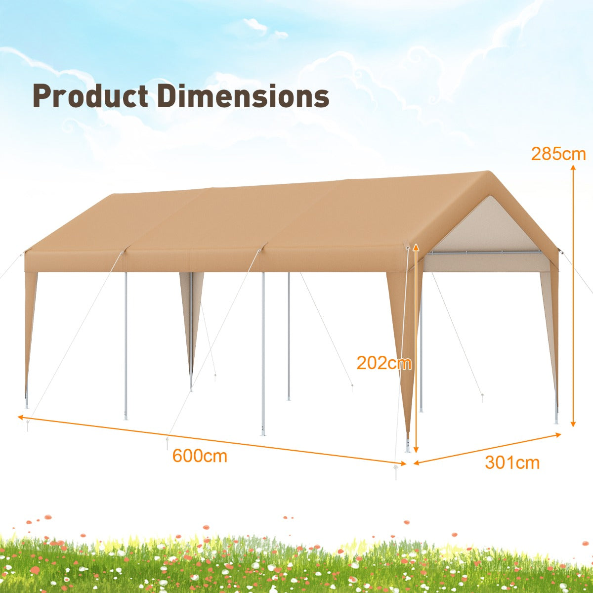 LIVSK Draagbare Carport - Robuust Metalen Frame - UV-Bestendig en Waterdicht - Inclusief Bevestigingsaccessoires - 301 x 600 x