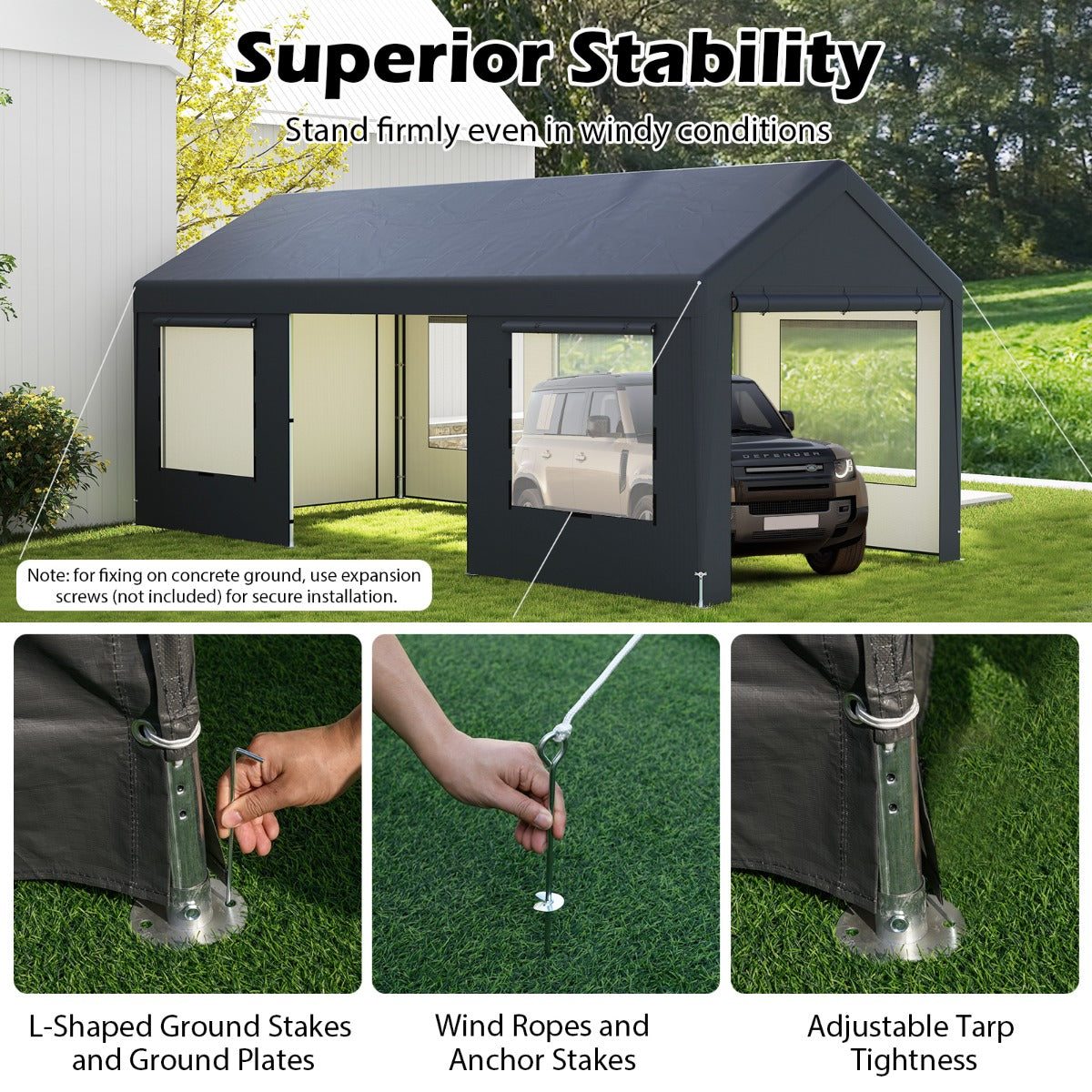 LIVSK Extra Grote Tentgarage - Afneembare Zijwanden - Robuust Gegalvaniseerd Frame - All-Weather Bescherming - 595 x 300 x 280 cm