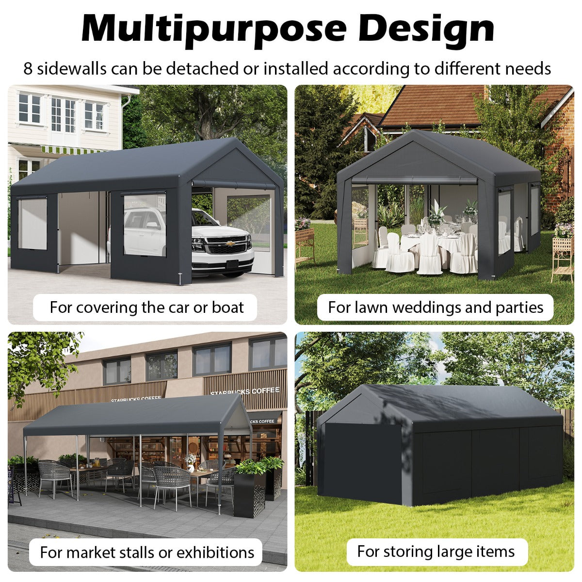 LIVSK Extra Grote Tentgarage - Afneembare Zijwanden - Robuust Gegalvaniseerd Frame - All-Weather Bescherming - 595 x 300 x 280 cm
