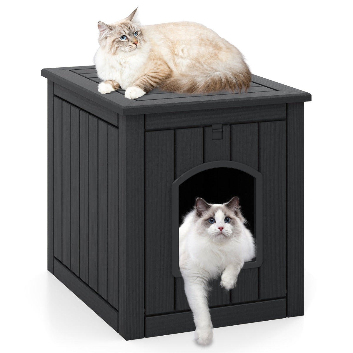 LIVSK Kattenbed Outdoor - Koudebestendig - Opvouwbare Ingang - Zwart