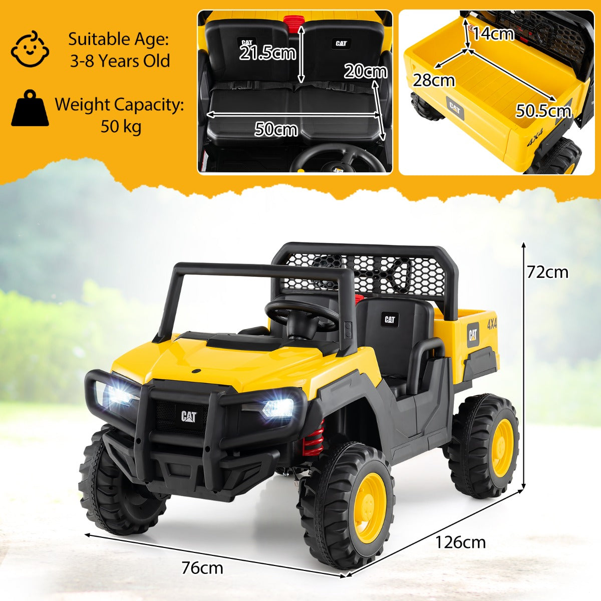 Livsk costway caterpillar elektrische auto 24v 2 zits elektrisch voertuig met afstandsbediening 4 x 100w motoren 1 1