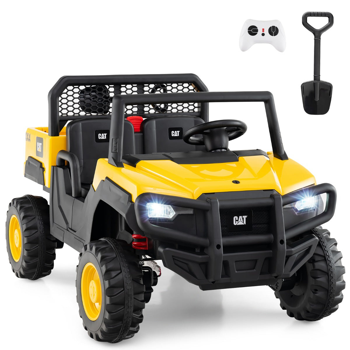 Livsk costway caterpillar elektrische auto 24v 2 zits elektrisch voertuig met afstandsbediening 4 x 100w motoren