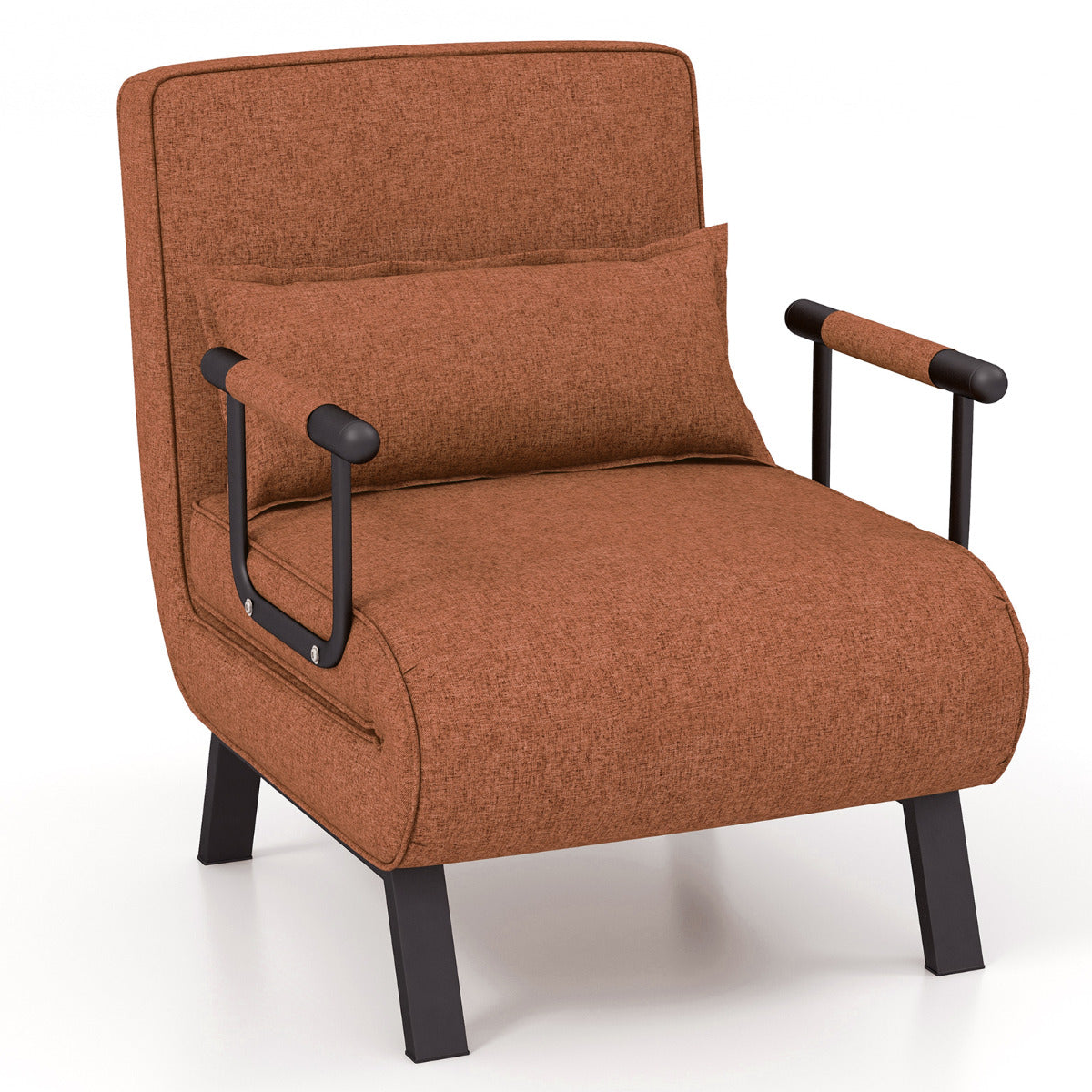Livsk costway chaise longue bank in koffiekleur en rond bijzettafeltje met 2 planken slaapbank en bijzettafeltje