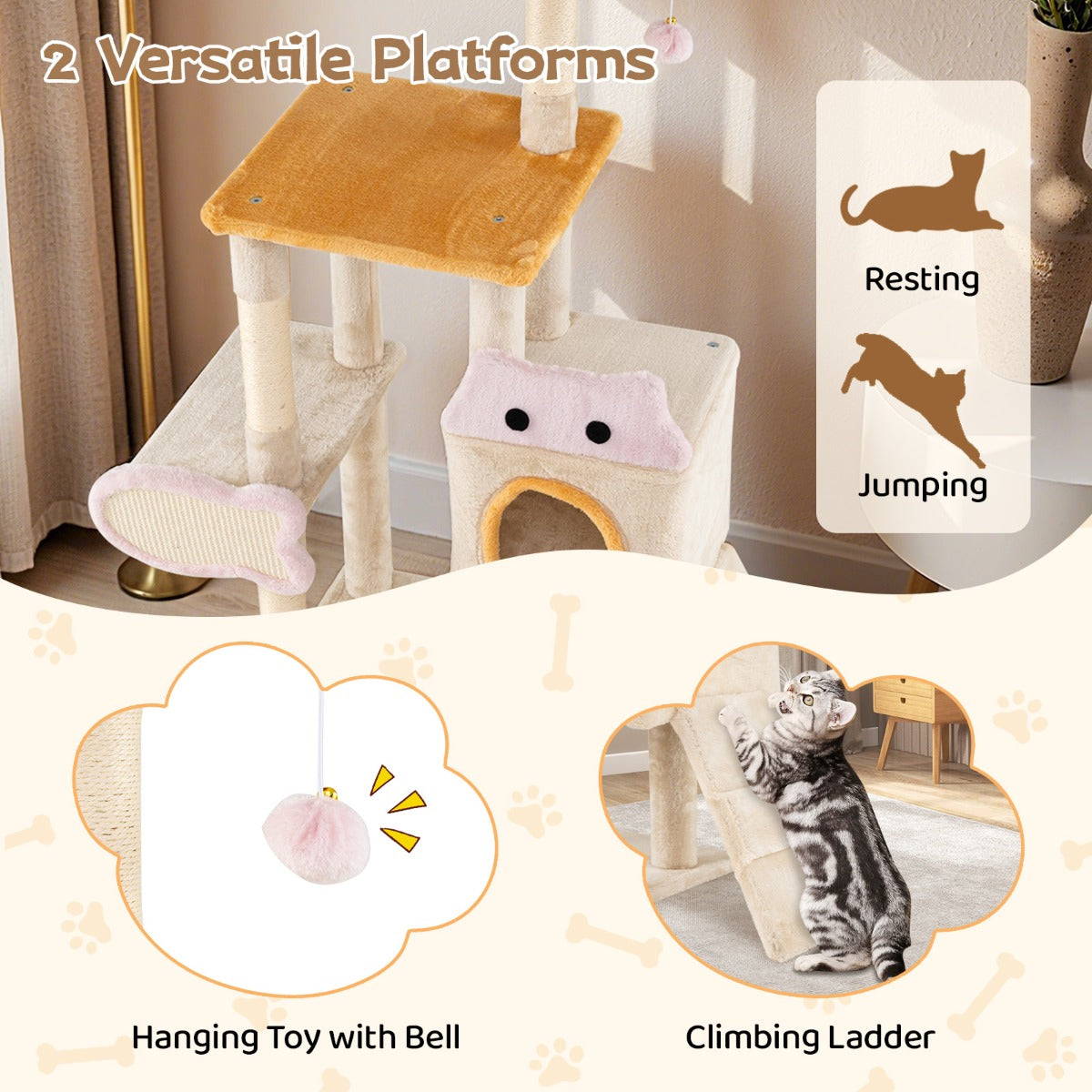 Livsk costway charmante kattenkrabpaal met meerdere niveaus zachte zitjes en knusse kattenmandjes 4