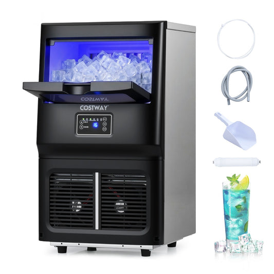 Livsk costway commerciele ijsmachine vrijstaand apparaat van roestvrij staal met automatische reiniging en filtratie
