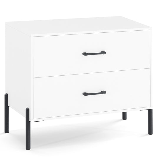 Livsk costway commode met 2 lades moderne houten nachtkastje met metalen poten en handgrepen compact bijzettafeltje met lades