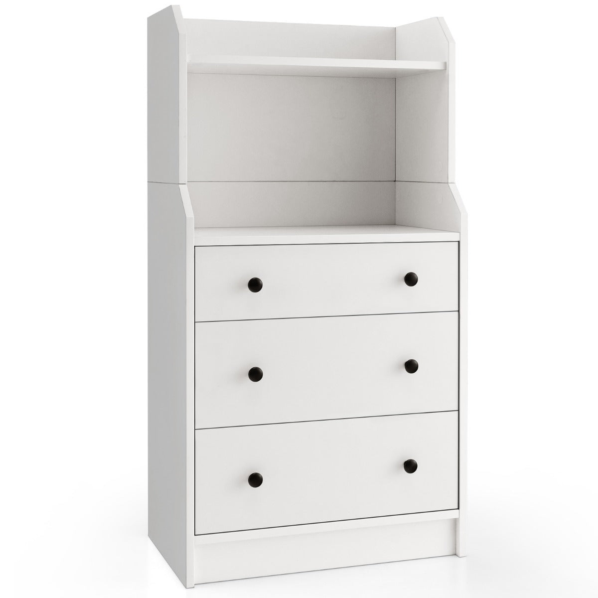 LIVSK Ladekast met 3 Lades en 2 Open Planken - Duurzaam Gelamineerd Hout - Modern Design - Voor Woonkamer en Slaapkamer - Wit