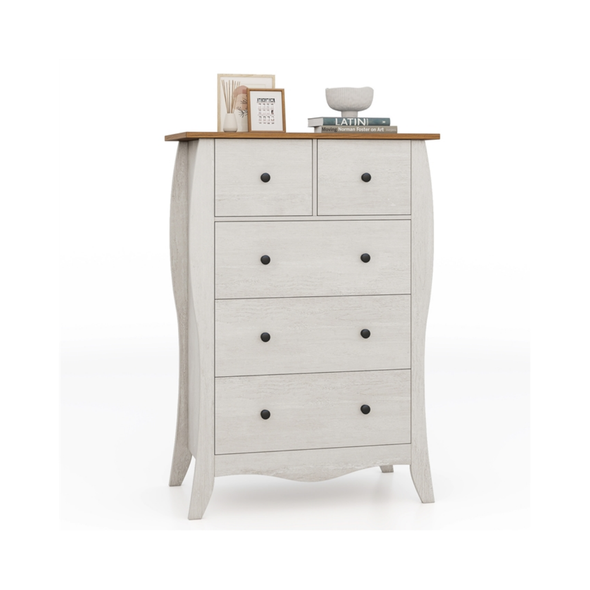 LIVSK Inklapbare Commode met 5 Lades - Duurzaam en Veilig met Kantelbeveiliging - Stijlvol Design - 67,5 x 38,5 x 97 cm -