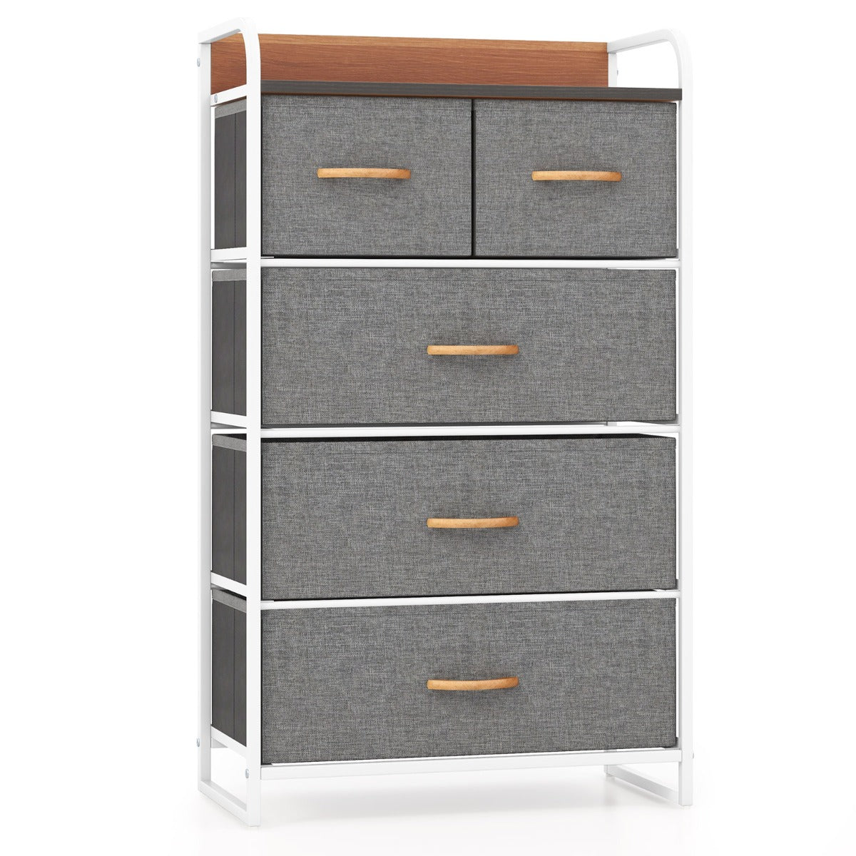 LIVSK Opvouwbare Ladekast - 5 Verwijderbare Lades - Stalen Frame - MDF-blad - Ondersteuning tot 10 kg - 58 x 30 x 100 cm - Zoals