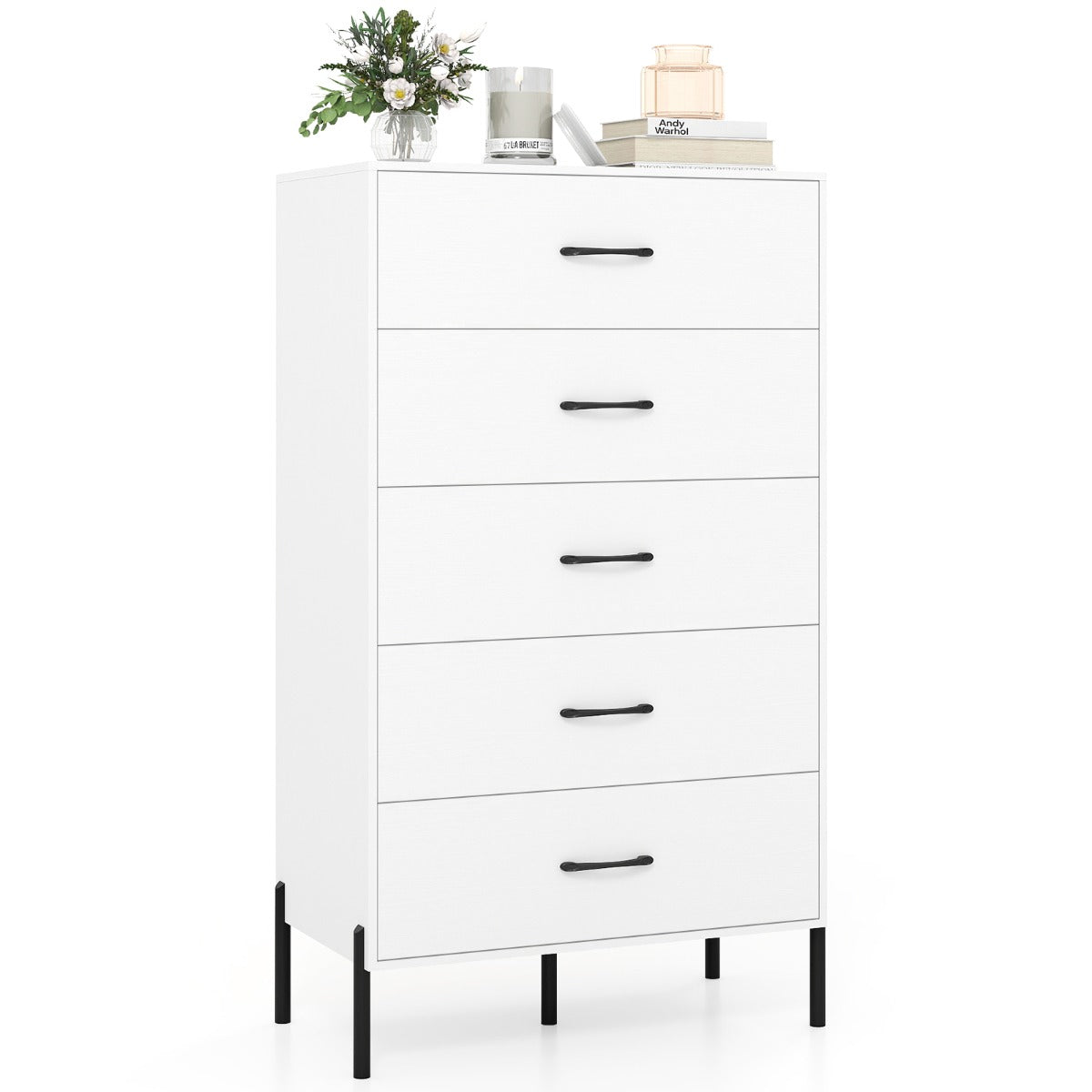 Livsk costway commode met 5 lades houten opbergmeubel met diepe lades en anti kantelsets 1 1