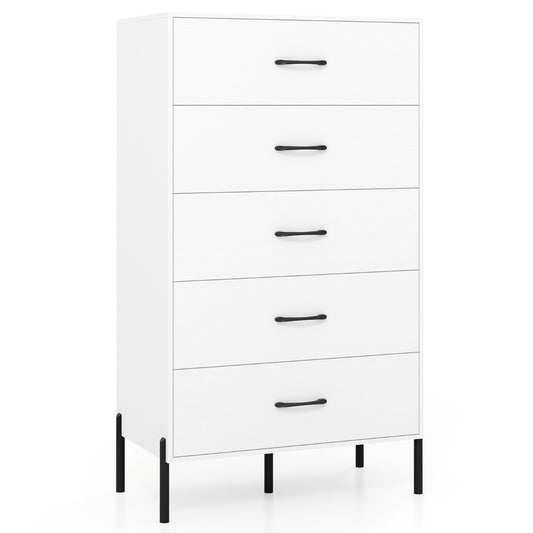 Livsk costway commode met 5 lades houten opbergmeubel met diepe lades en anti kantelsets