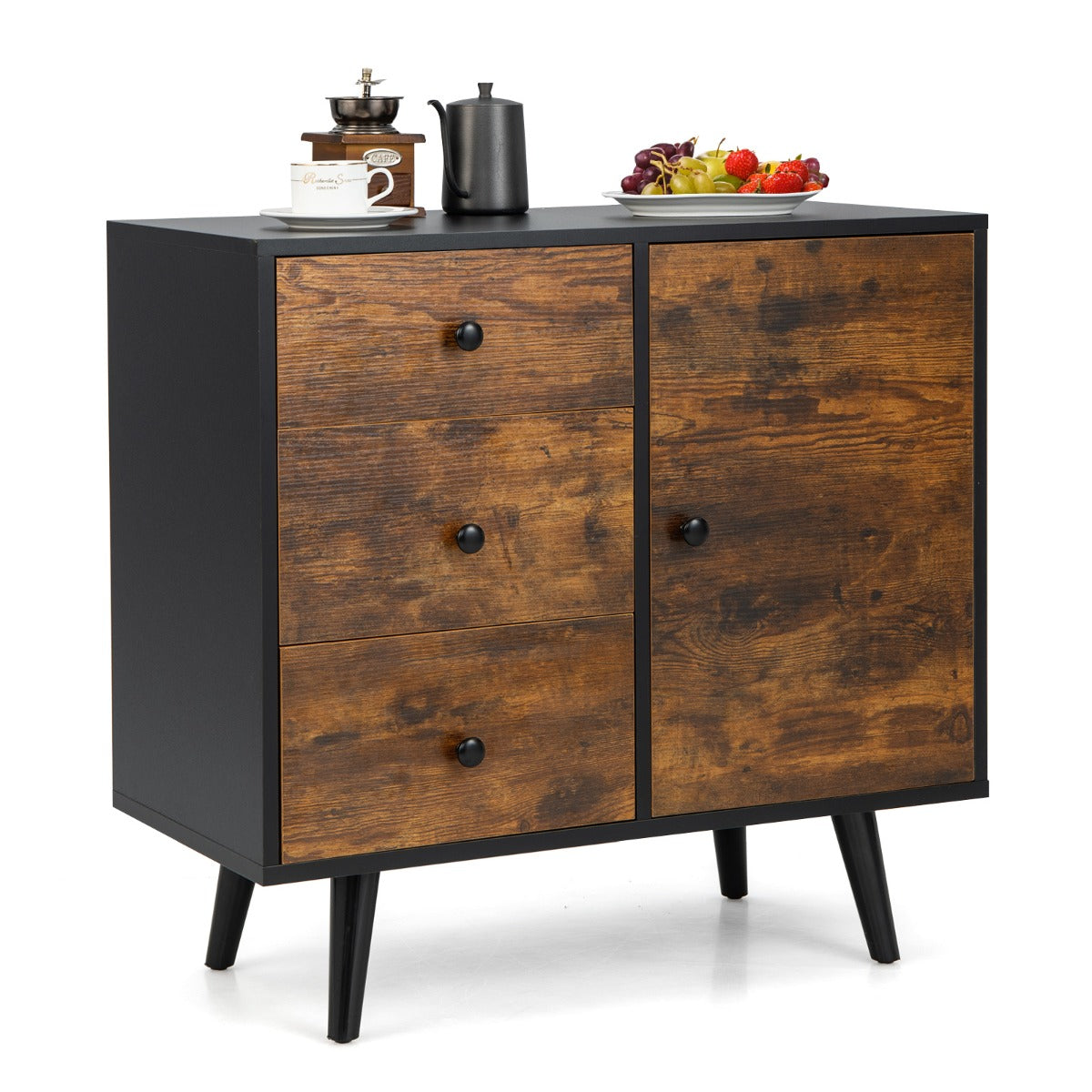 LIVSK Opbergkast Mid-Century - 3 Laden - Verstelbare Plank - Kantelbeveiliging - 73 x 40 x 76,5 cm - Bruin