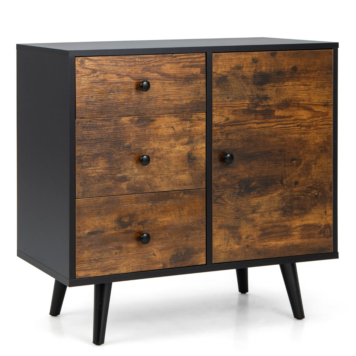 LIVSK Opbergkast Mid-Century - 3 Laden - Verstelbare Plank - Kantelbeveiliging - 73 x 40 x 76,5 cm - Bruin