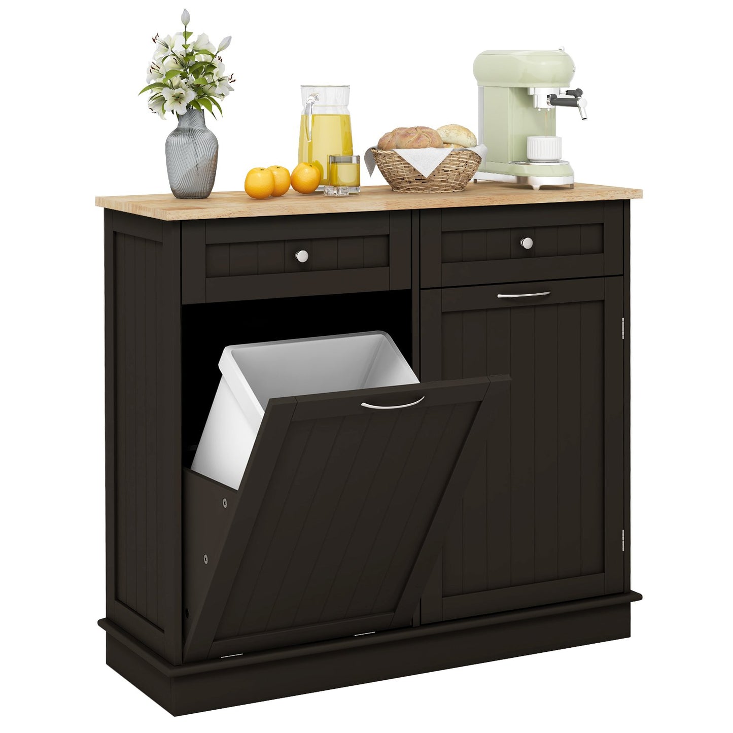 LIVSK Verborgen Vuilnisbak Kast met Werkblad - 2 Lades - Verstelbare Plank - Voor Keuken en Woonkamer - 100 x 35 x 90,5 cm - Bruin