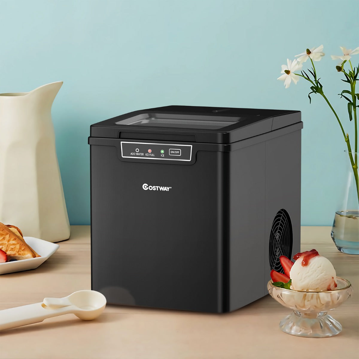 LIVSK IJsblokjesmachine - Produceert 9 IJsblokjes in 8 Minuten - Tot 12 kg per Dag - Compact en Draagbaar - Zwart