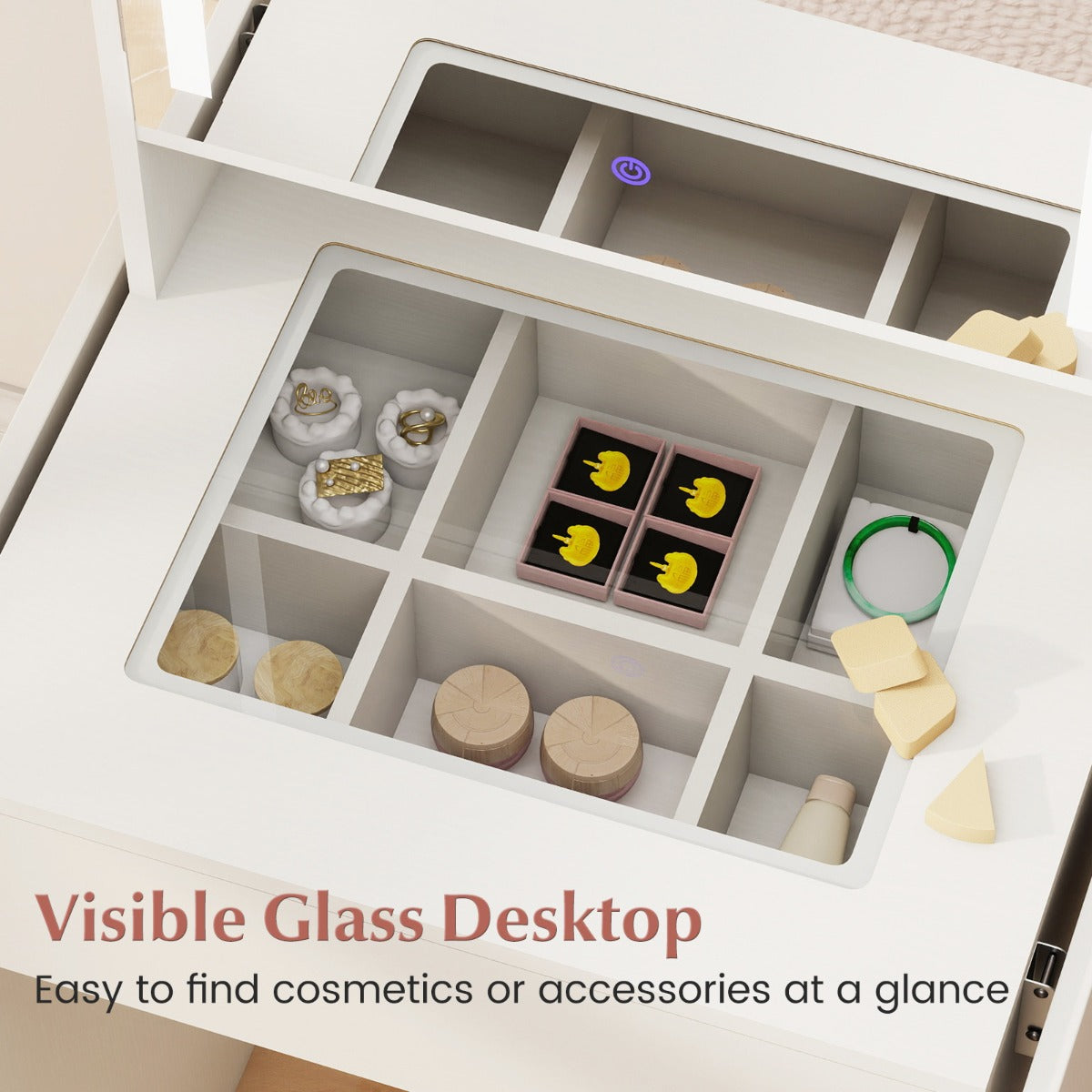 Livsk costway compacte kaptafel met spiegel en verlichting met drie kleurenverlichtingsmodi 3